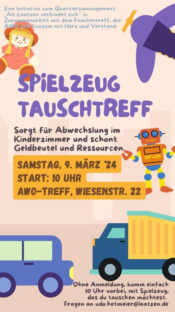 Plakat mit allen Informationen zur Spielzeugtauschbörse