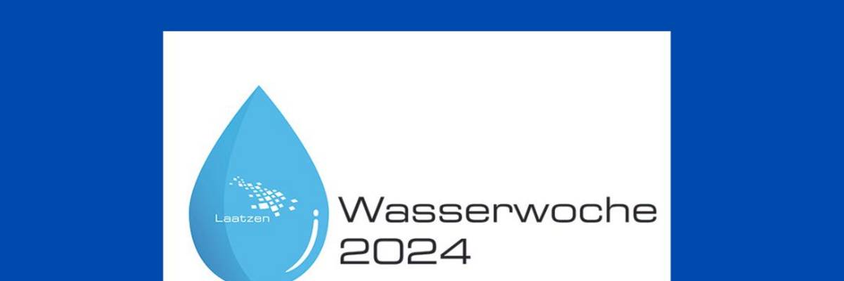 Logo zur Waserwoche mit Wassertropfen in hellblau und Schriftzug Wasserwoche 2024