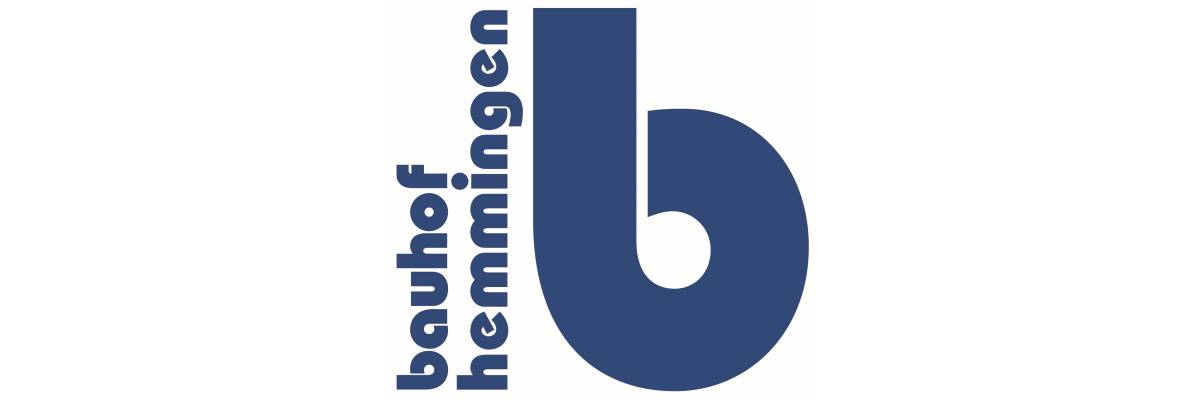 Vertikaler Schriftzug bauhof hemmingen mit zusätzlichem großen "b" in blauer Schriftfarbe