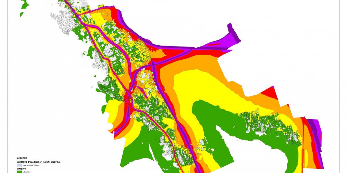 Gelbe, grüne und rote Farbbereiche zeigen, wo es in Laatzen besonders laut ist.