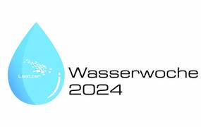 symbolisierter Wassertropfen mit Schriftzug Wasserwoche 2024