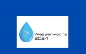 Logo zur Waserwoche mit Wassertropfen in hellblau und Schriftzug Wasserwoche 2024